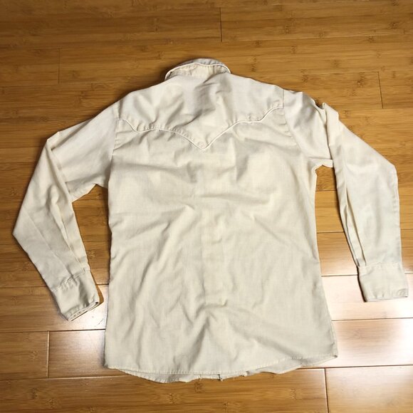 Vintage Cream Neutral Western Shirt Medium White Piping Light Stripes Cotton - Picture 4 of 6